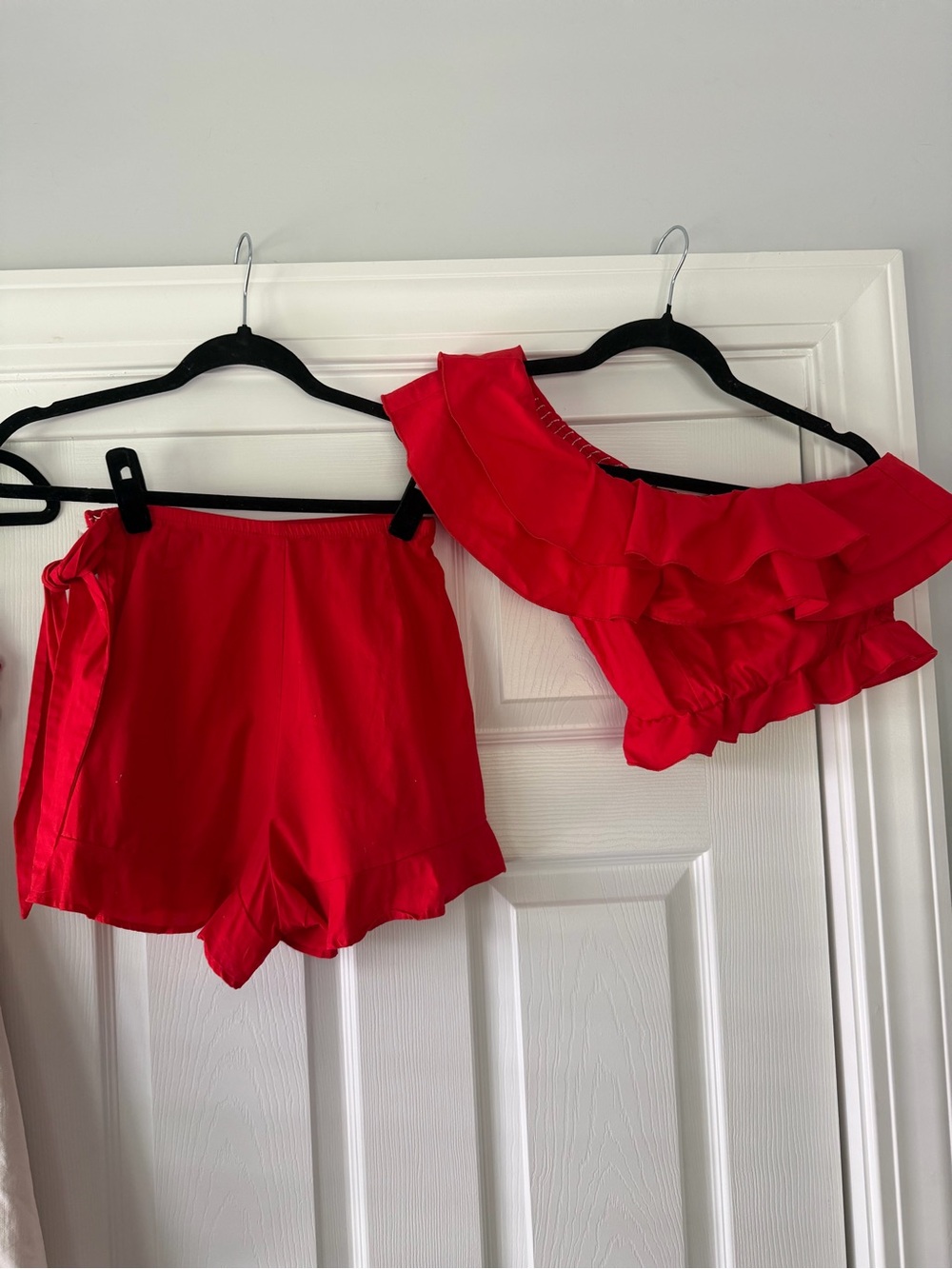 Show Me Your Mumu Red Off-Shoulder Ruffle Top & Shorts Set
